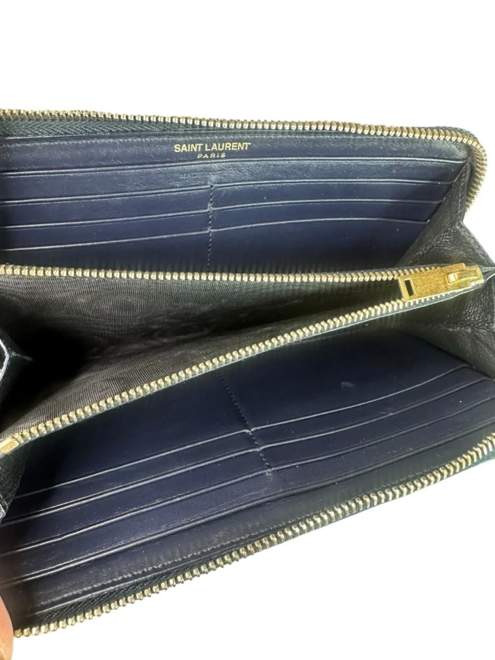 Yves Saint Laurent Navy Croc-Embossed Zip Wallet with Gold YSL Emblem - Picture 6 of 11